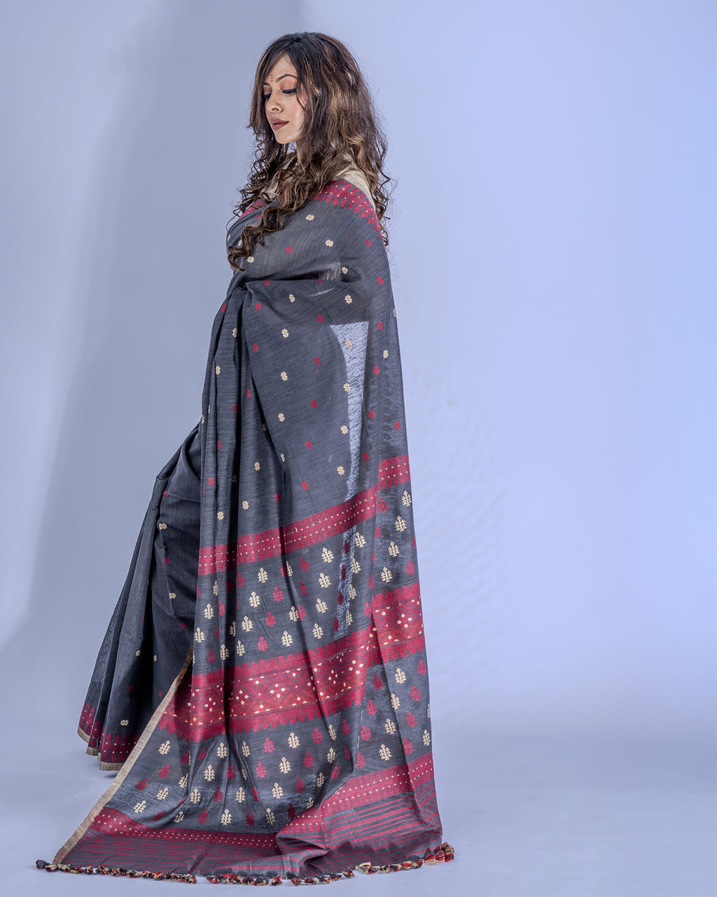 Vijaya slate grey Eri Nuni Silk saree