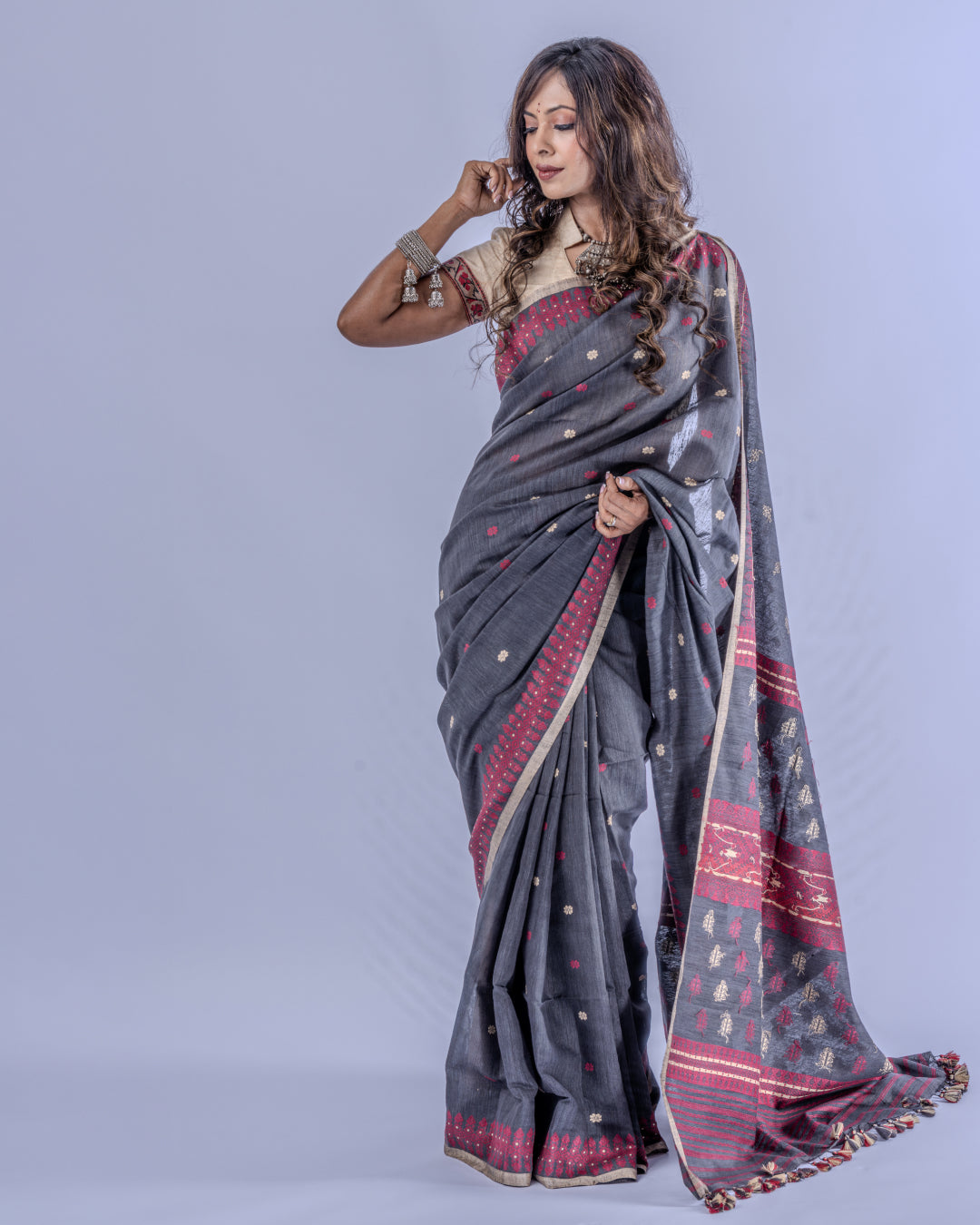 Vijaya slate grey Eri Nuni Silk saree