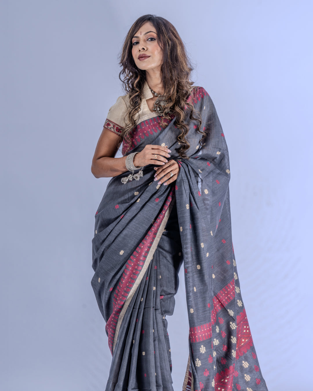 Vijaya slate grey Eri Nuni Silk saree