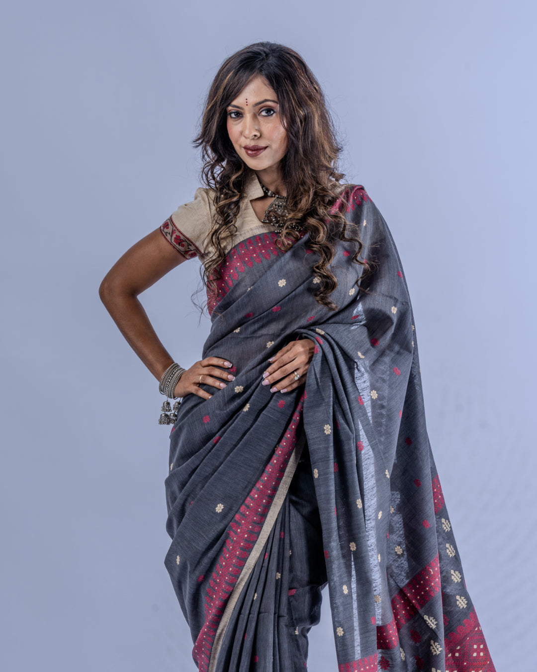 Vijaya slate grey Eri Nuni Silk saree
