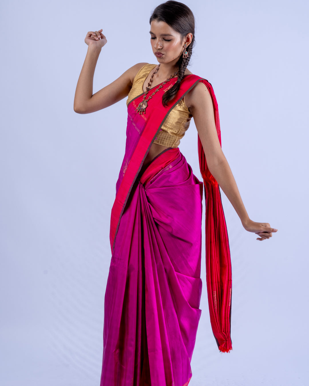 Crimson purple woven pure Kanjeevaram saree