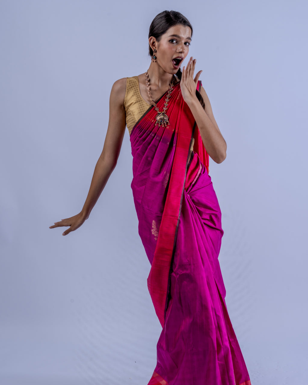 Crimson purple woven pure Kanjeevaram saree