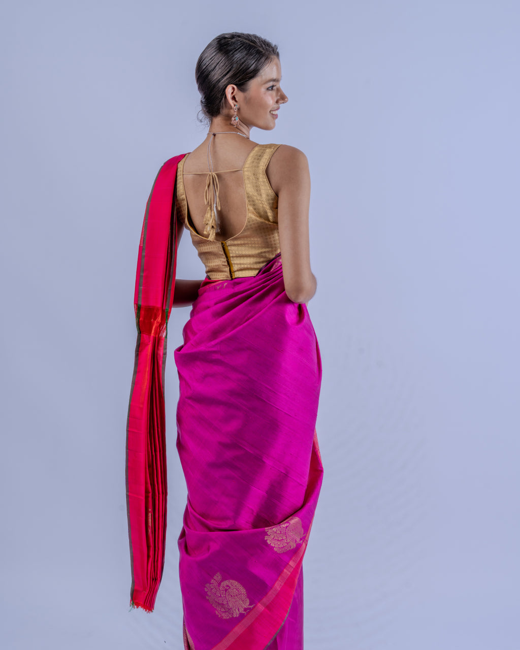 Crimson purple woven pure Kanjeevaram saree