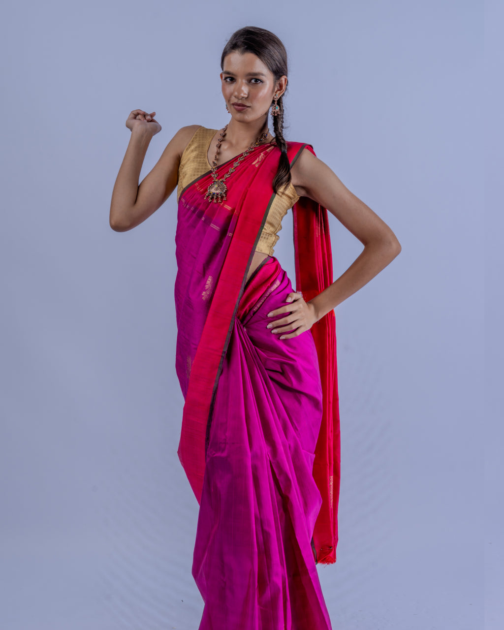Crimson purple woven pure Kanjeevaram saree