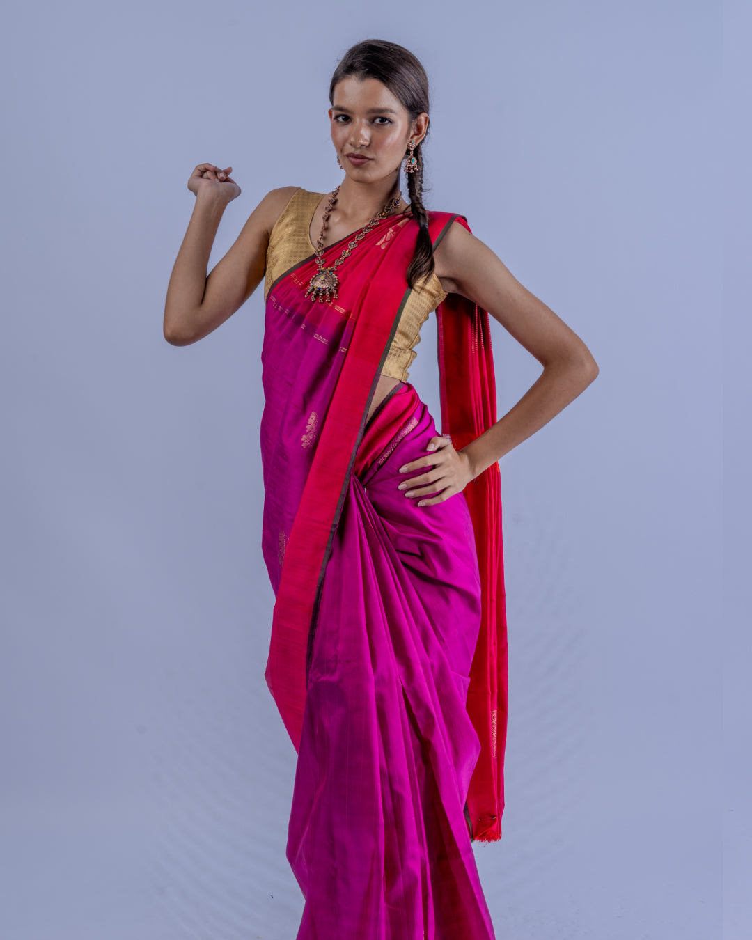 Crimson purple woven pure Kanjeevaram saree