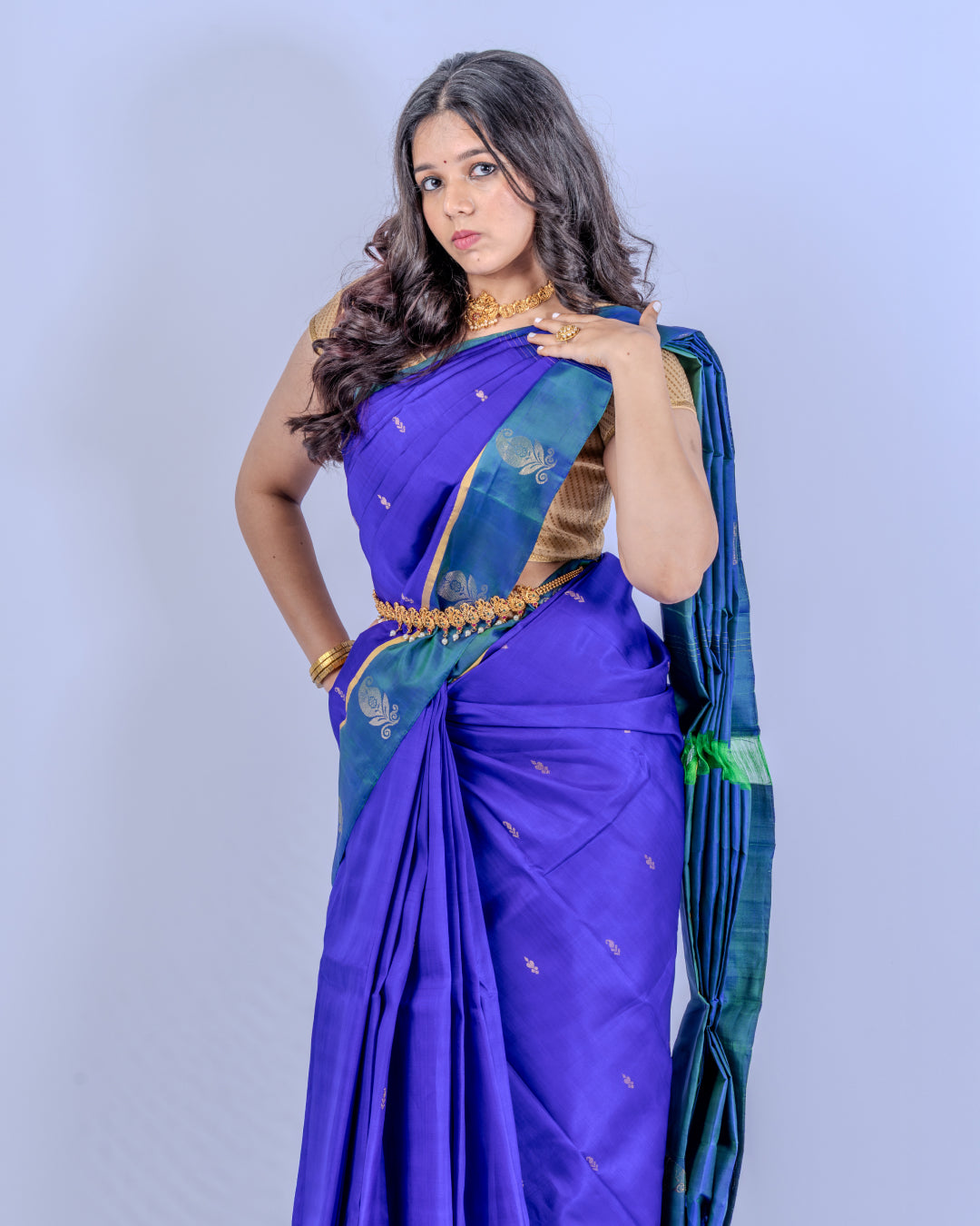 Royal blue woven Kanjeevaram saree
