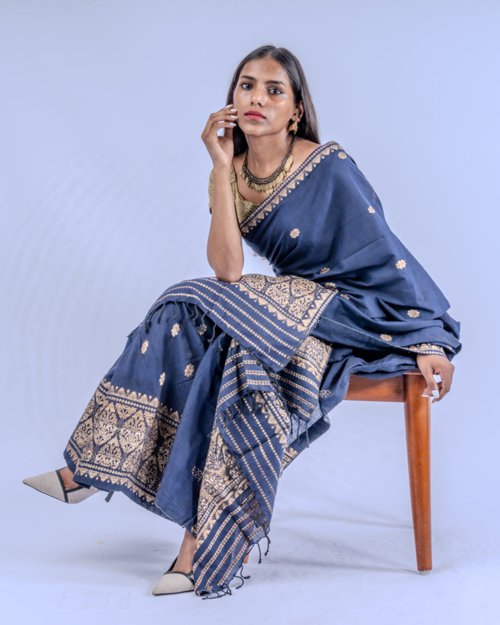 Indira indigo cotton Eri  silk Mekhela sador
