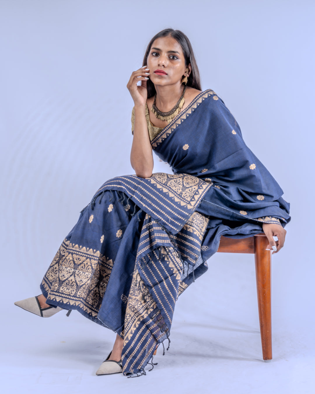 Indira indigo cotton Eri  silk Mekhela sador