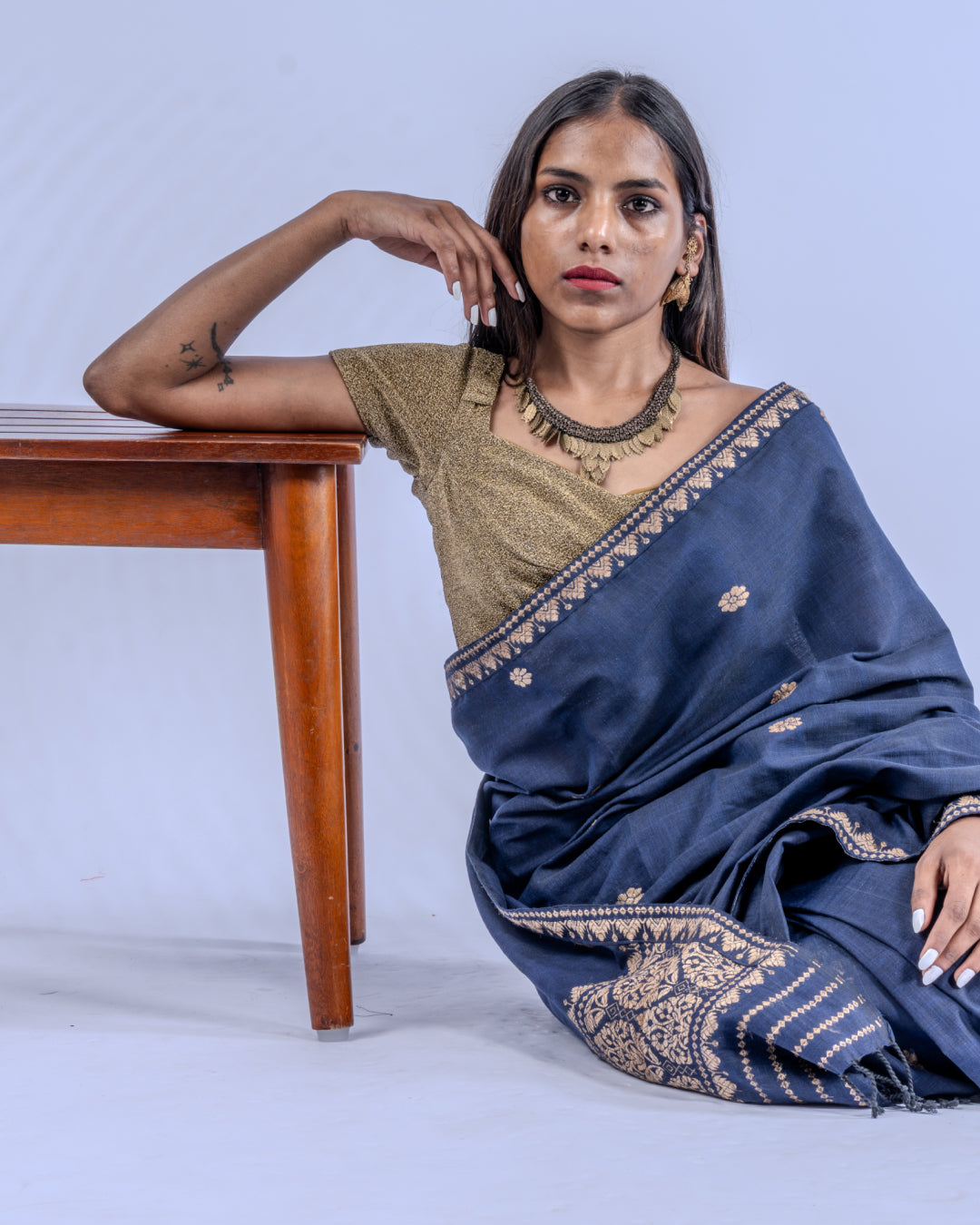 Indira indigo cotton Eri  silk Mekhela sador