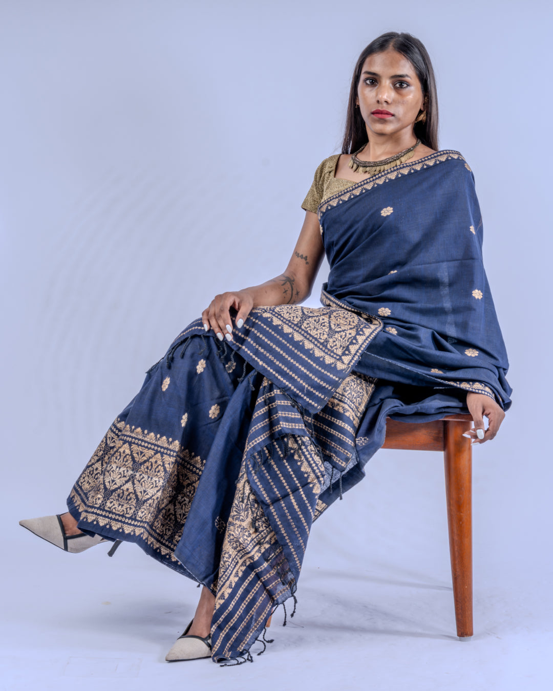 Indira indigo cotton Eri  silk Mekhela sador