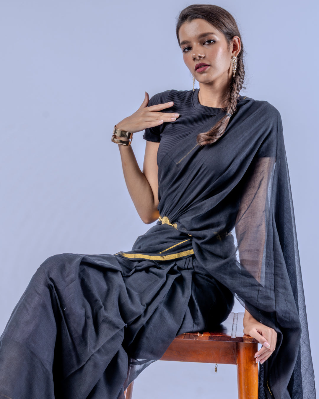 Tara black gold Mul cotton saree