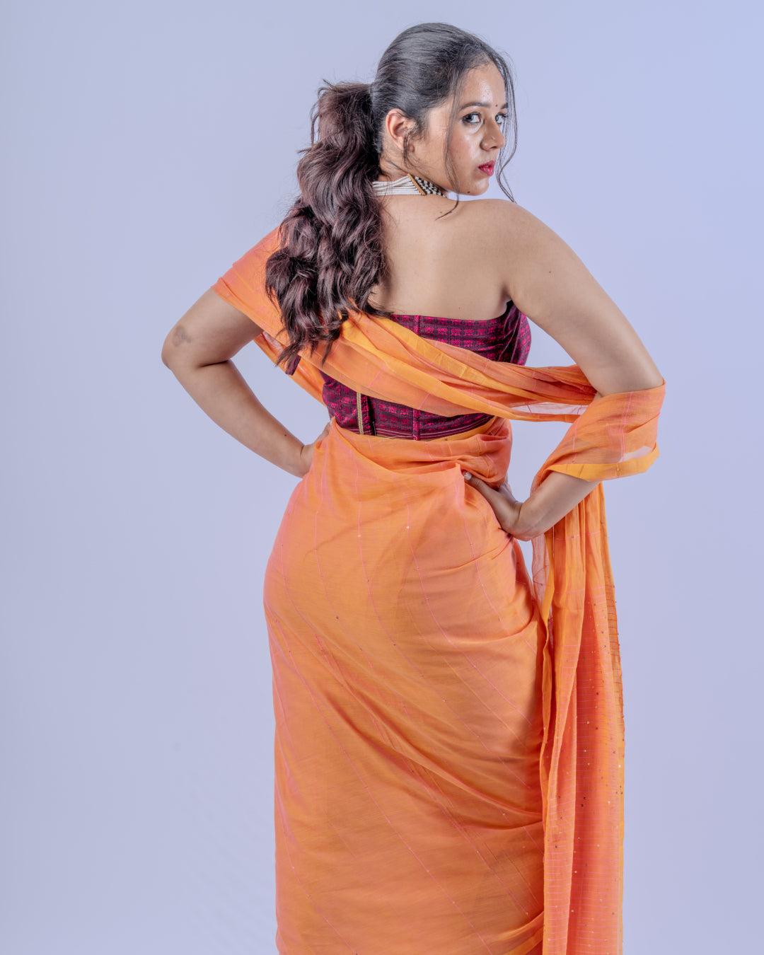 Durga jikmik peach Mul cotton saree