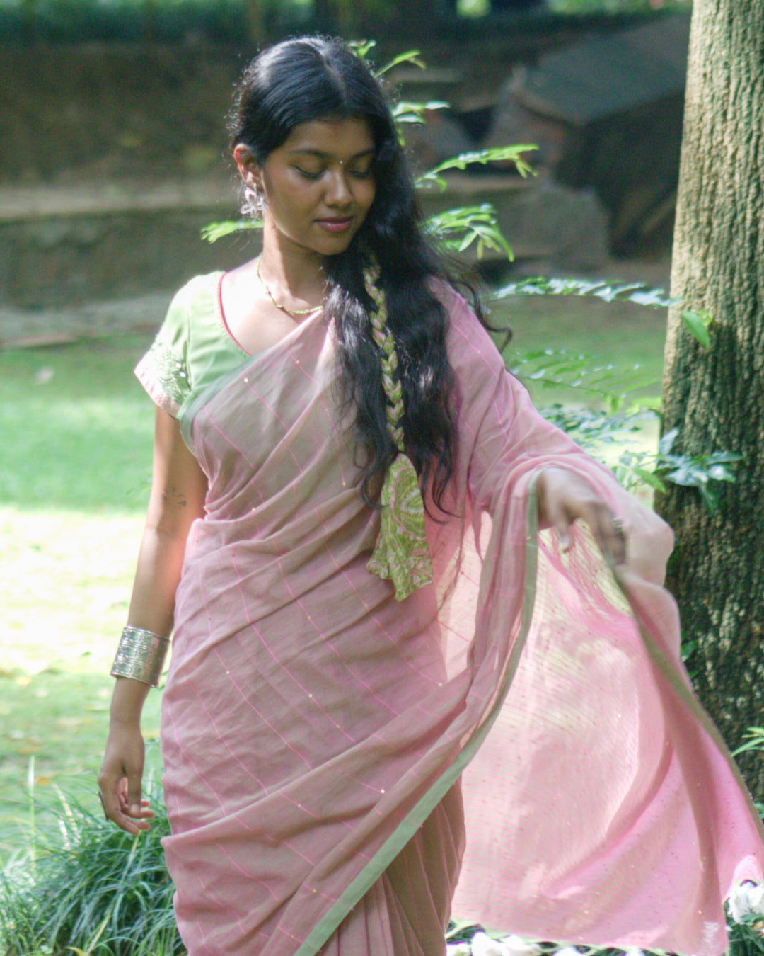 Rama jikmik pink Mul cotton saree