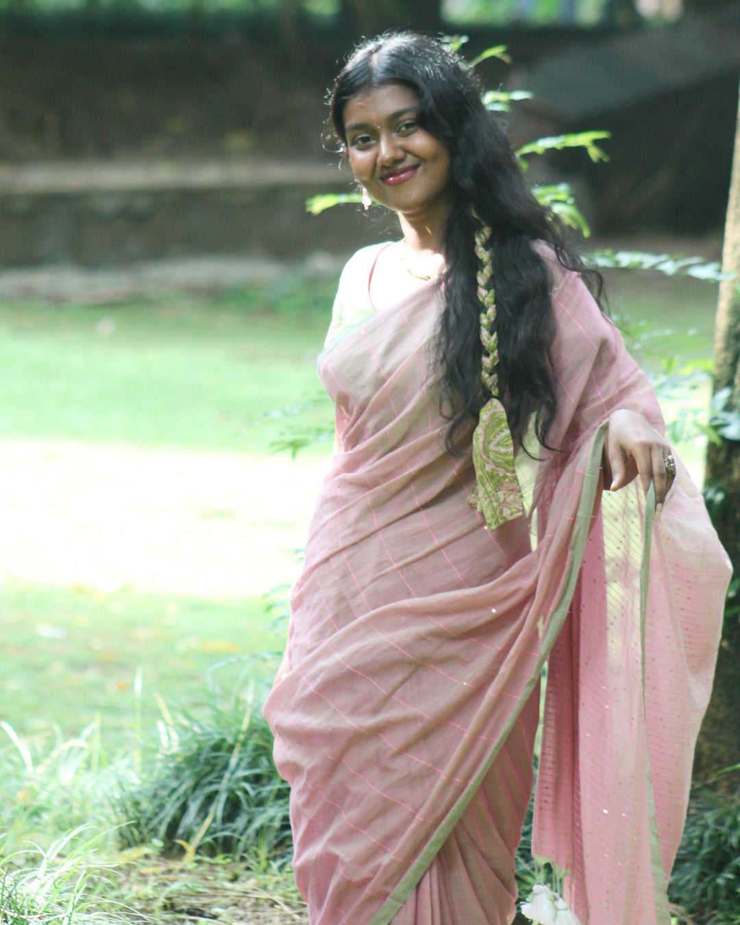 Rama jikmik pink Mul cotton saree