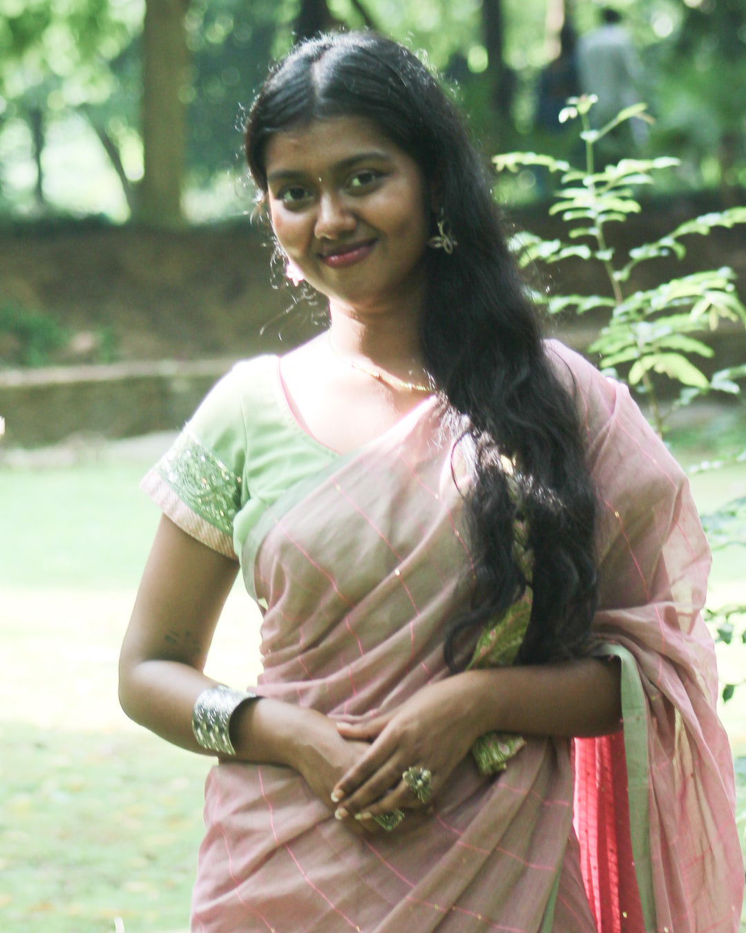 Rama jikmik pink Mul cotton saree