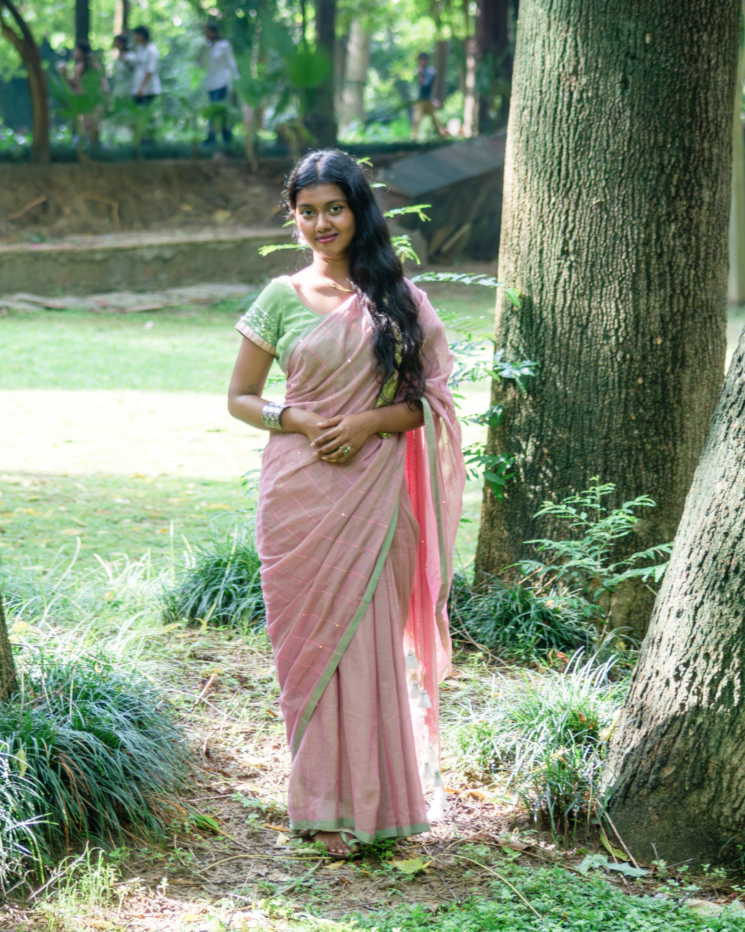 Rama jikmik pink Mul cotton saree
