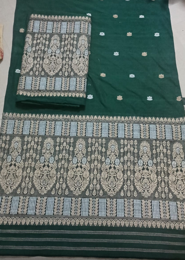 Emerald green cotton silk mekhela sador