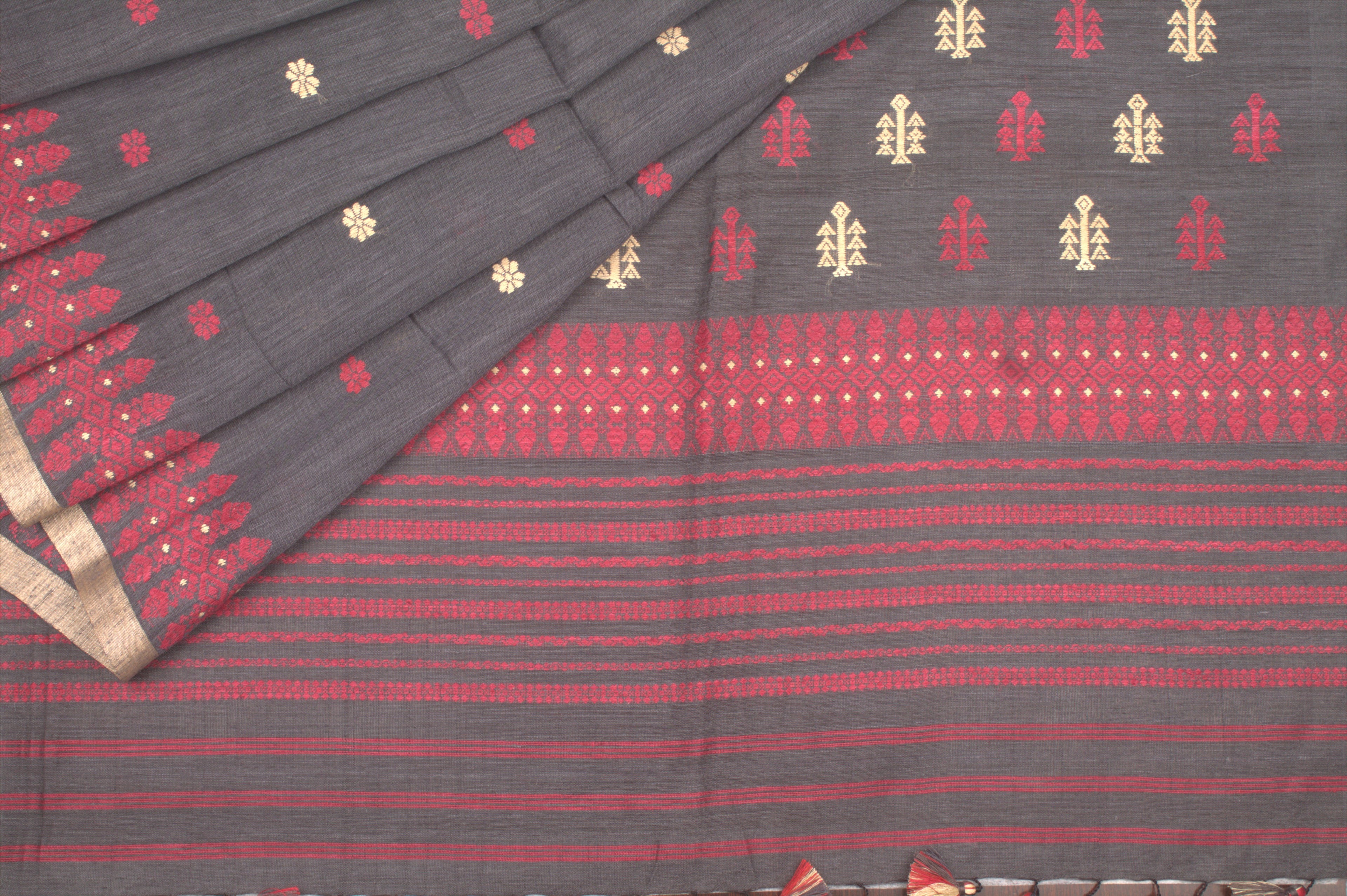 Vijaya slate grey Eri Nuni Silk saree