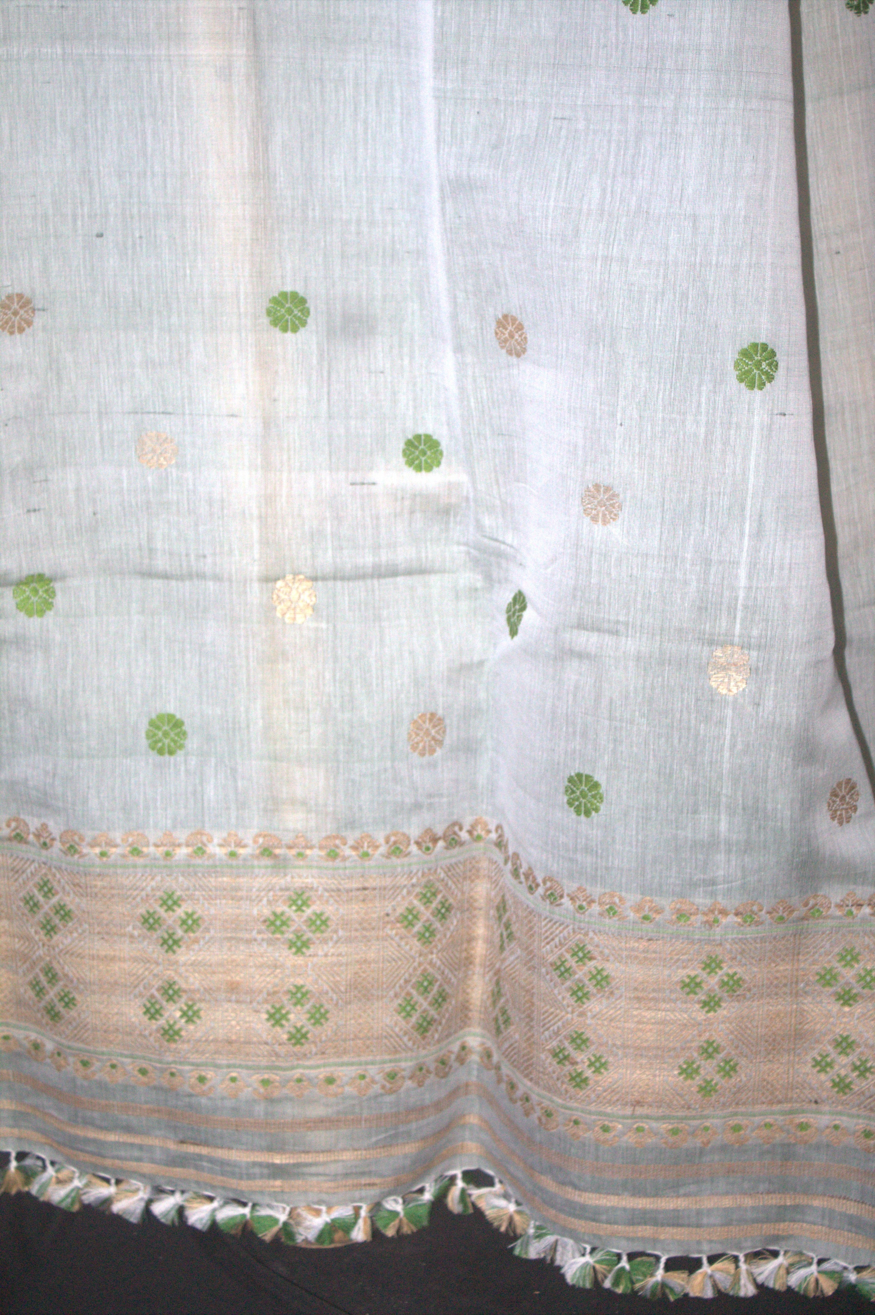 Sea green Chandra cotton silk mekhela sador