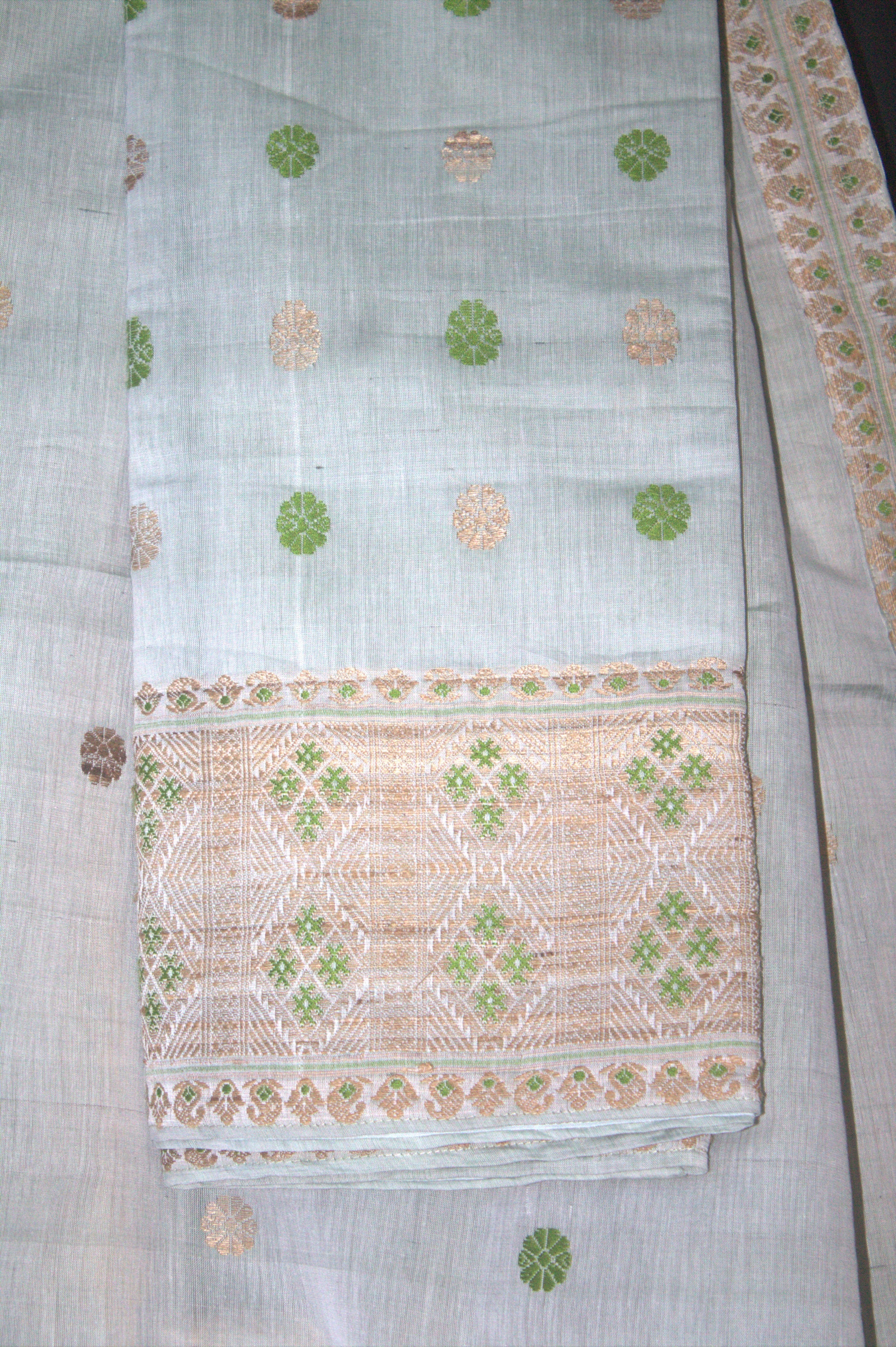 Sea green Chandra cotton silk mekhela sador
