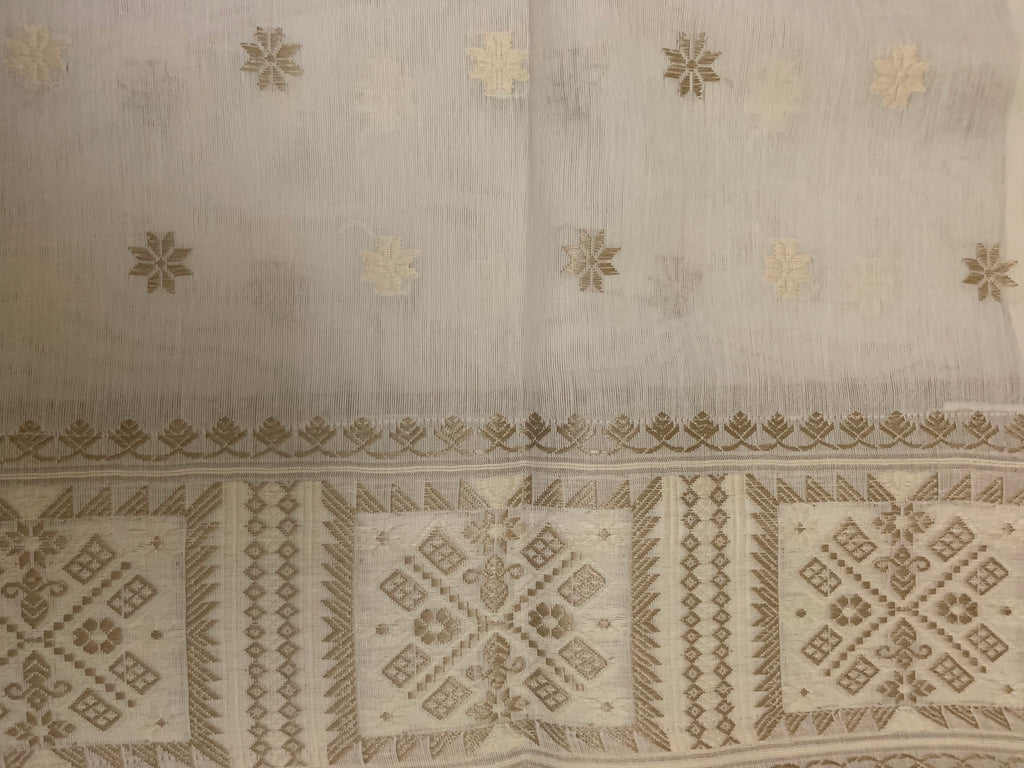 Ivory cotton silk mekhela sador