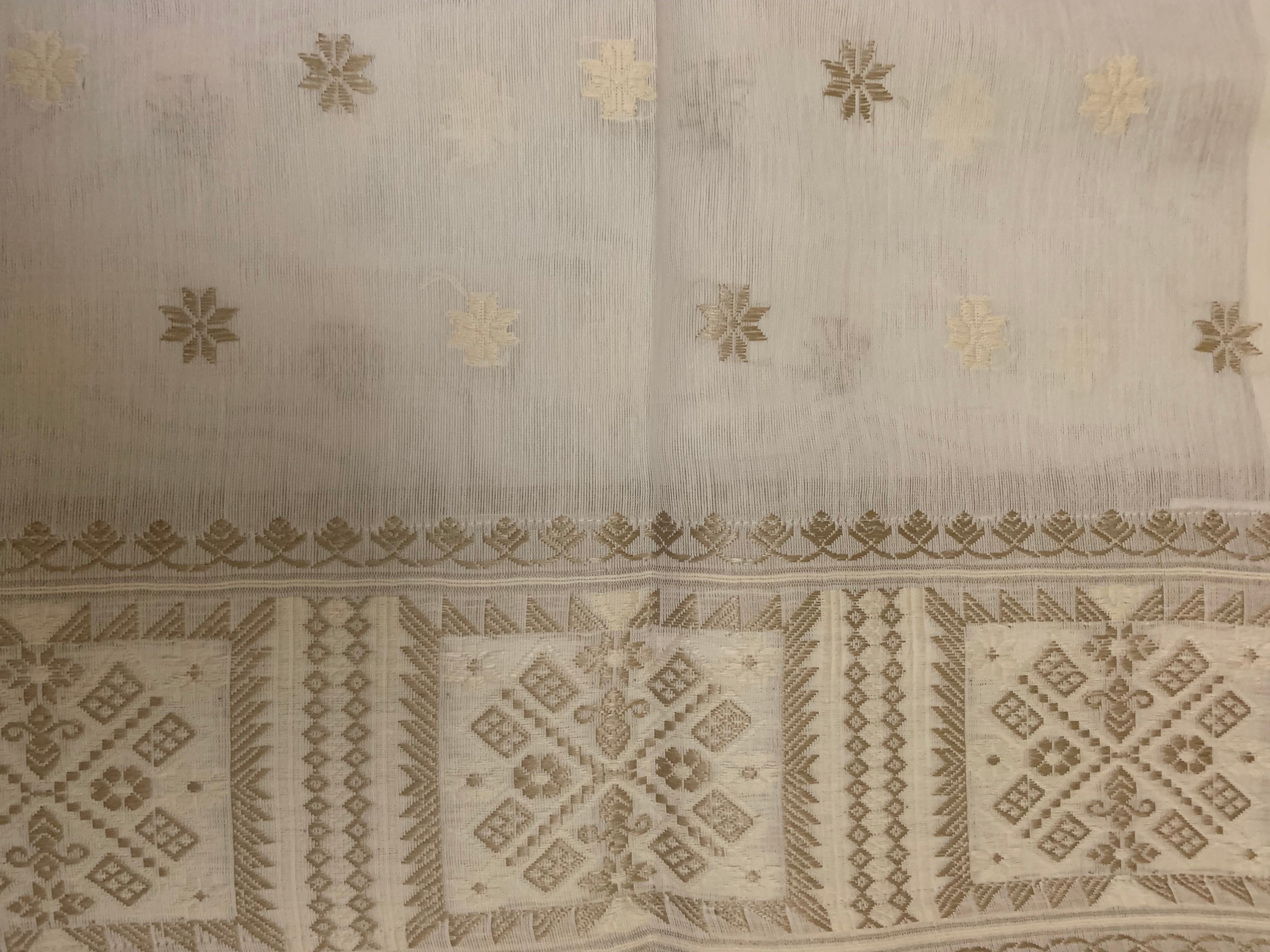 Ivory cotton silk mekhela sador