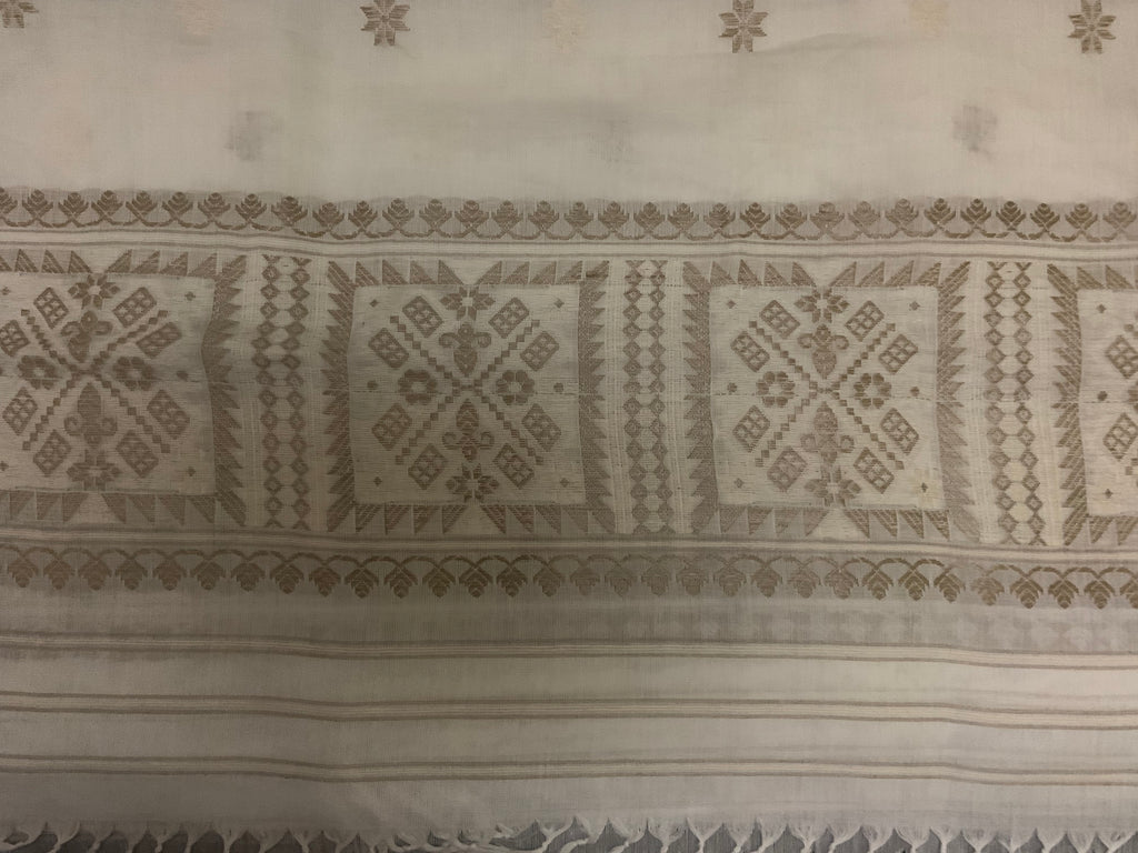 Ivory cotton silk mekhela sador