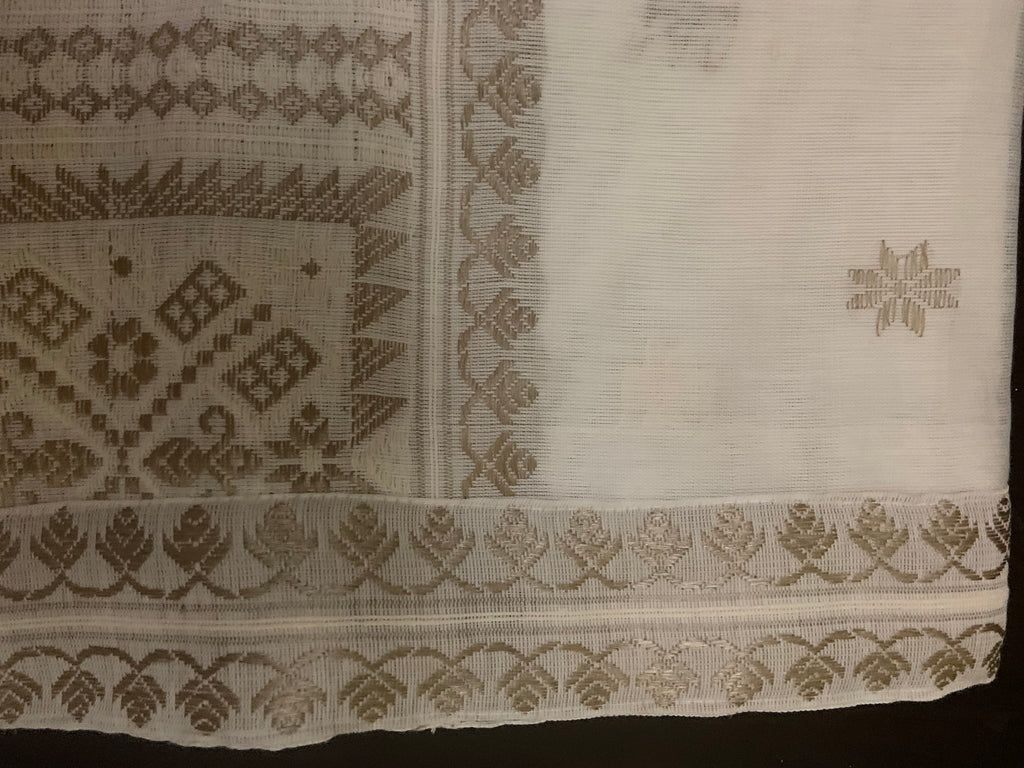 Ivory cotton silk mekhela sador