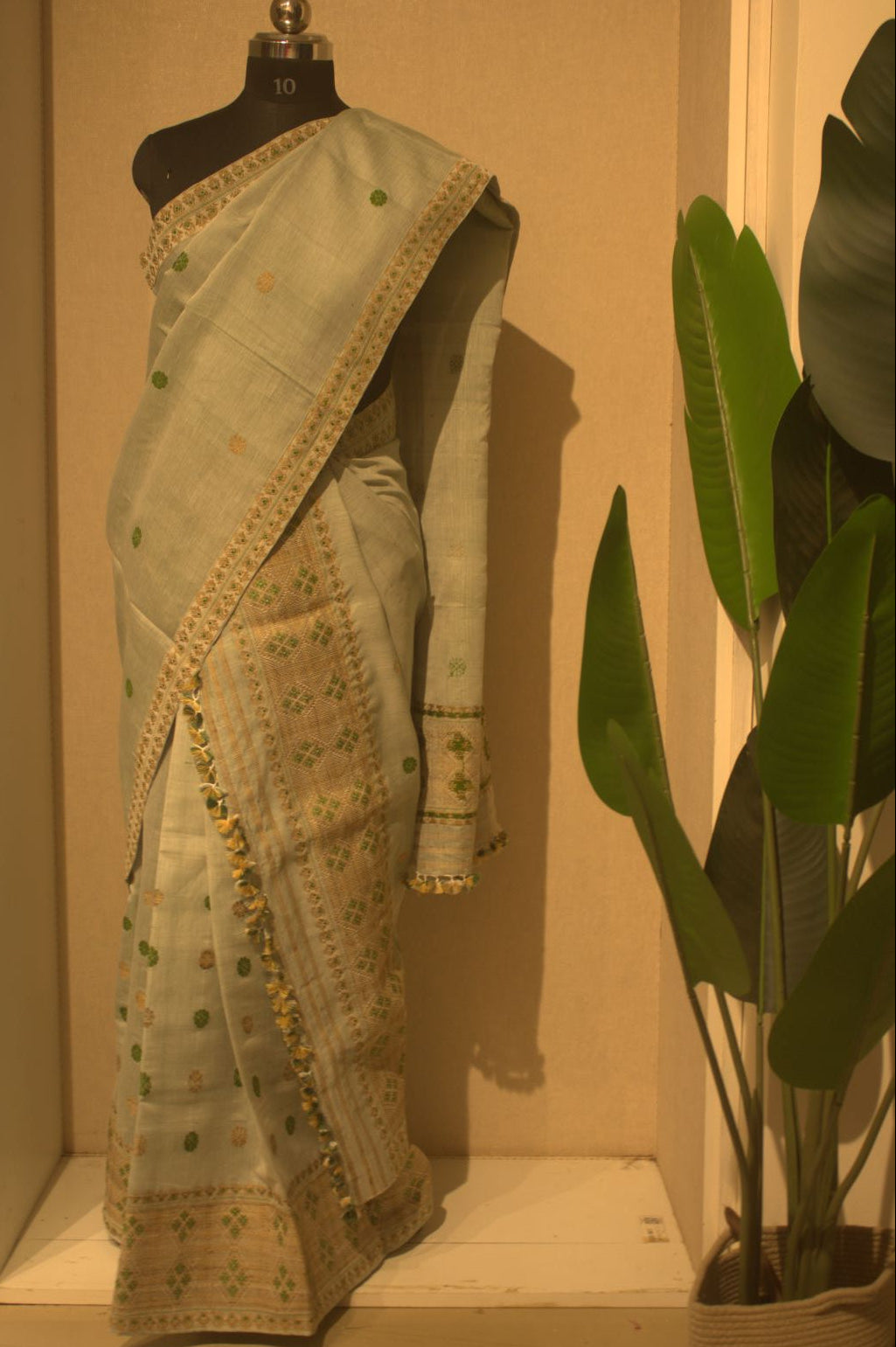 Sea green Chandra cotton silk mekhela sador