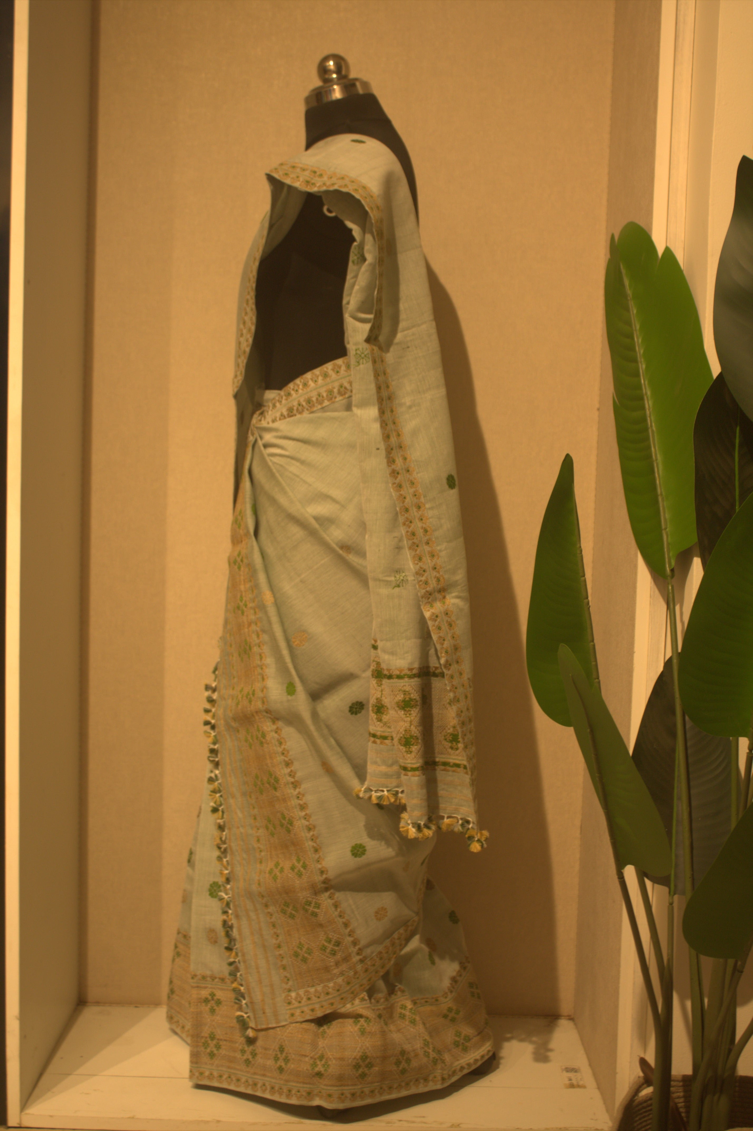 Sea green Chandra cotton silk mekhela sador