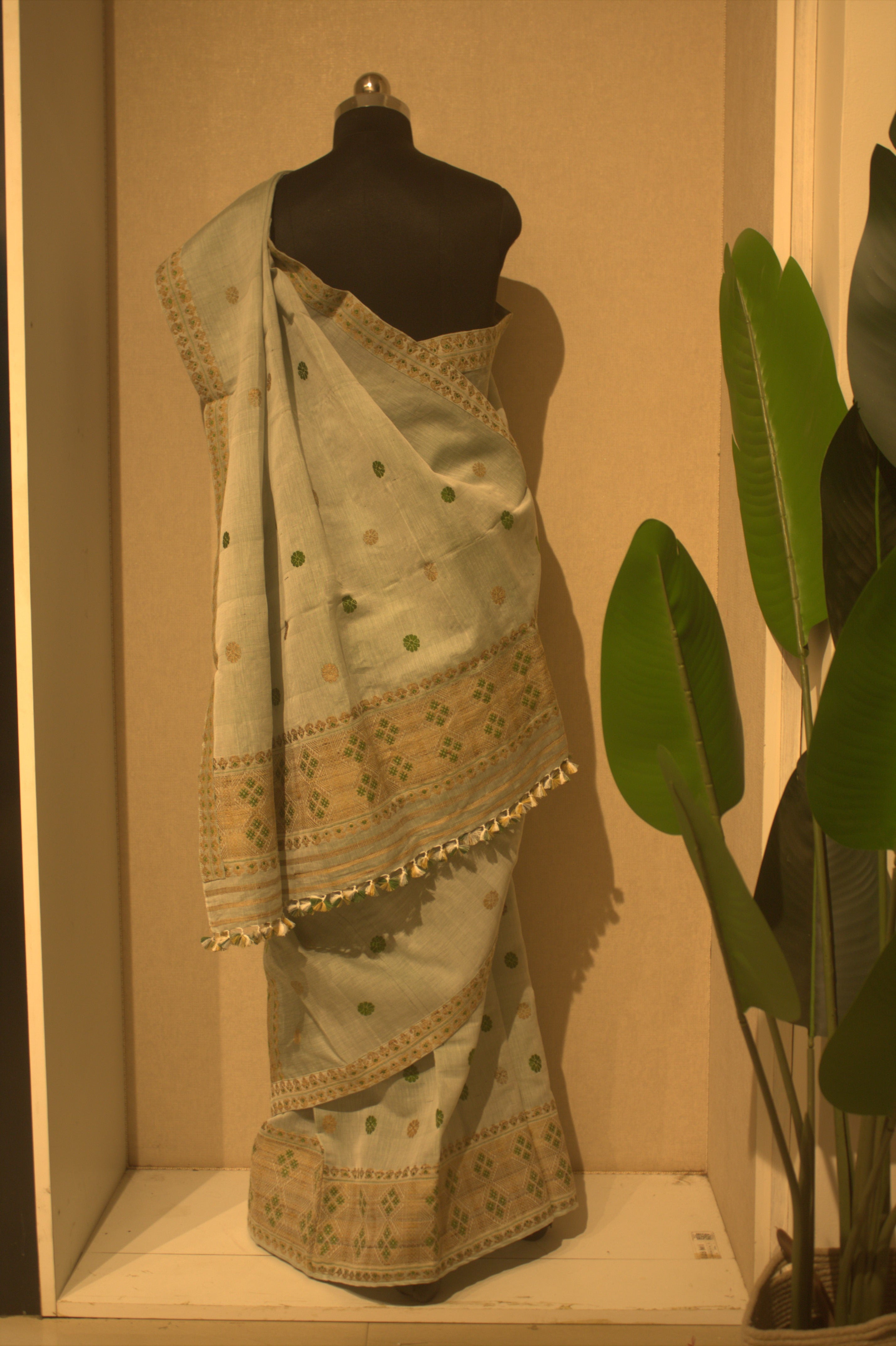 Sea green Chandra cotton silk mekhela sador