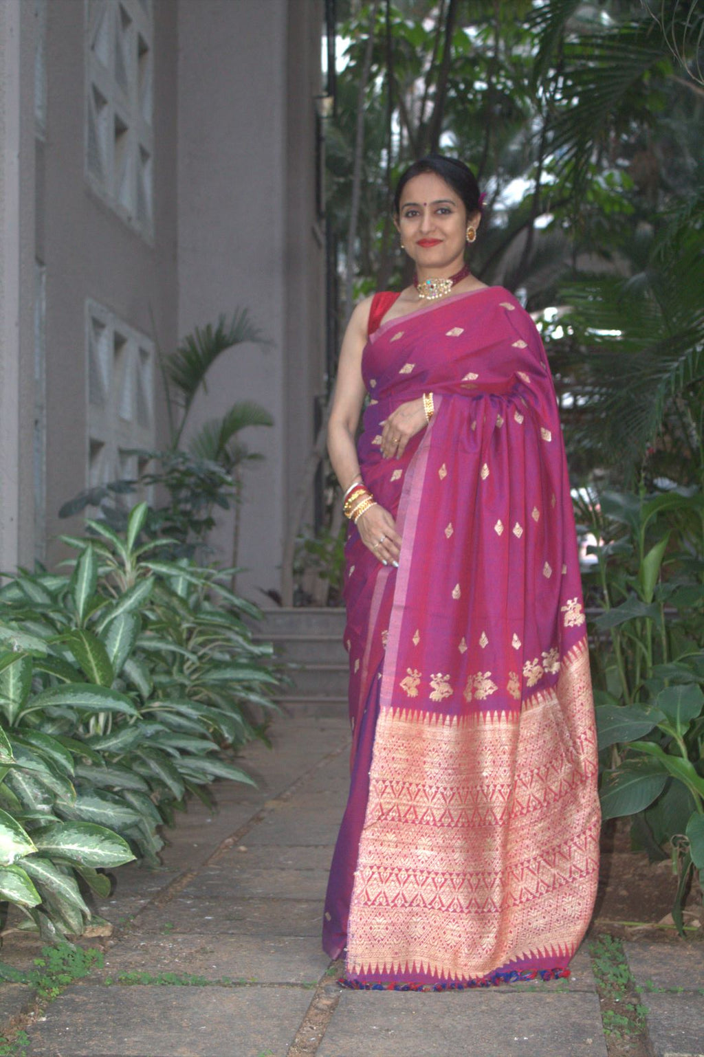 Rukhma Purple cotton Muga silk saree