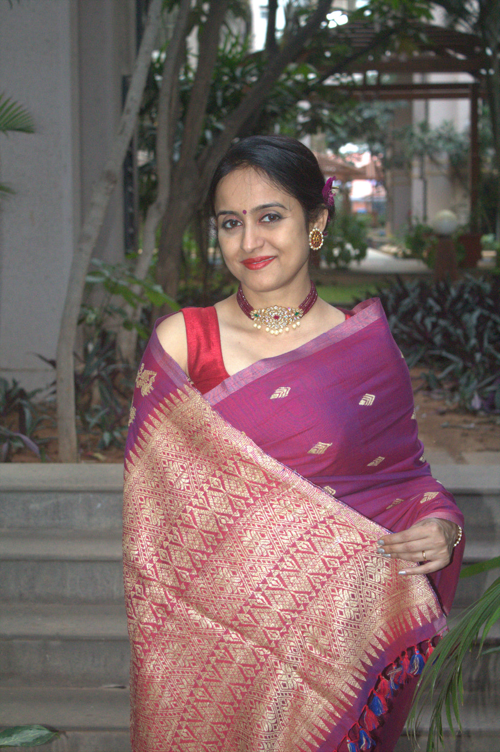 Rukhma Purple cotton Muga silk saree