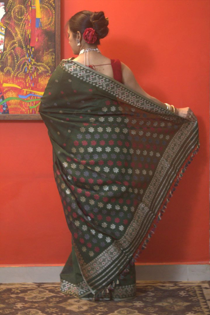 Emerald green naturally dyed Mulberry spun saree