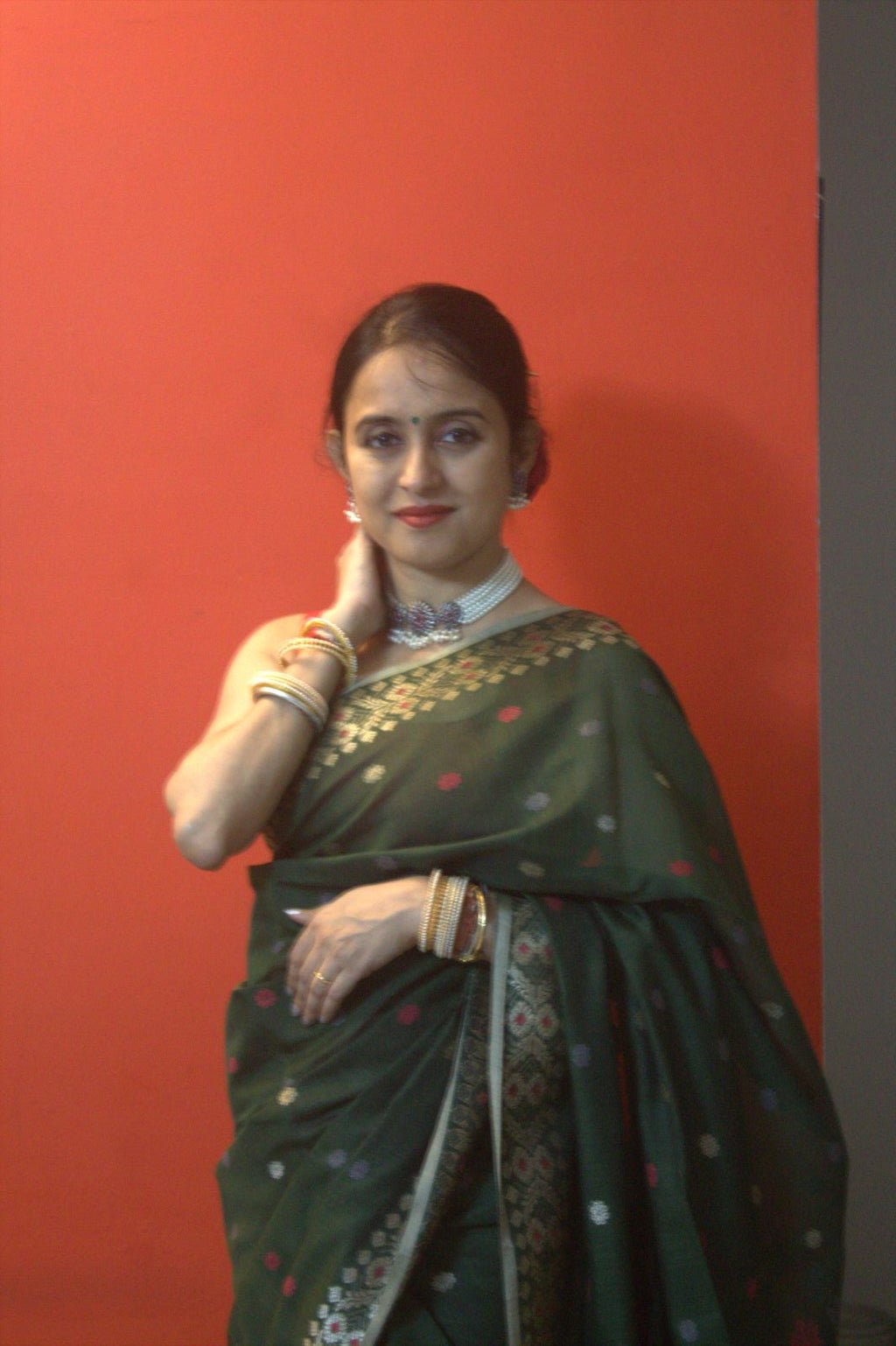 Emerald green naturally dyed Mulberry spun saree