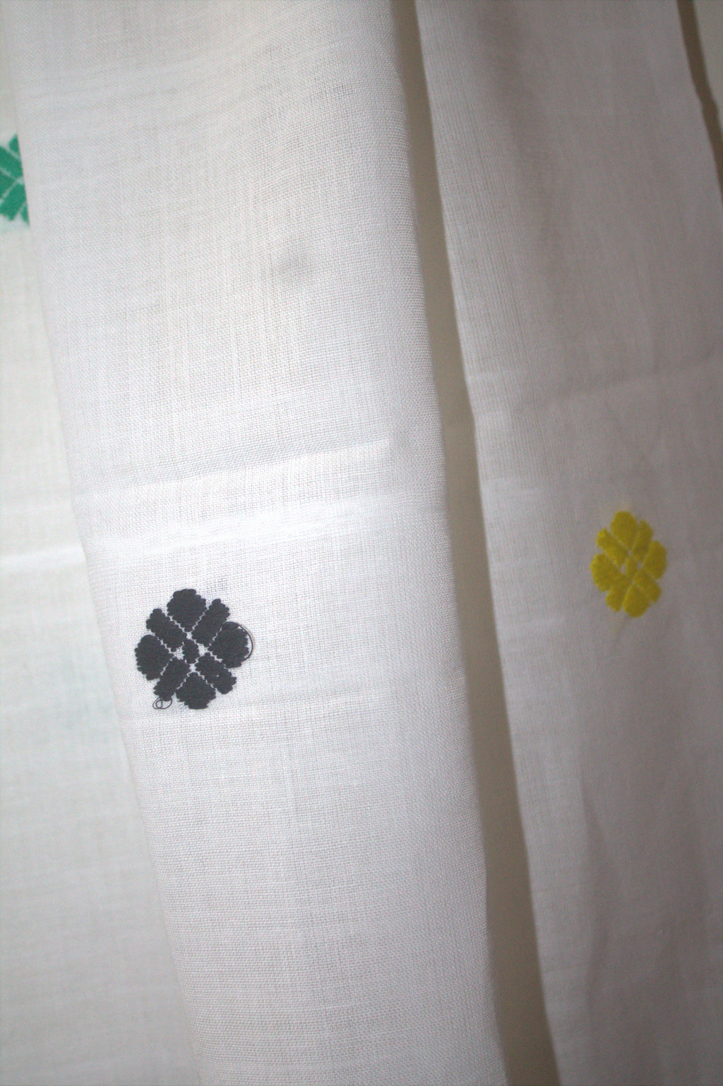White cotton stole with yellow and green motifs