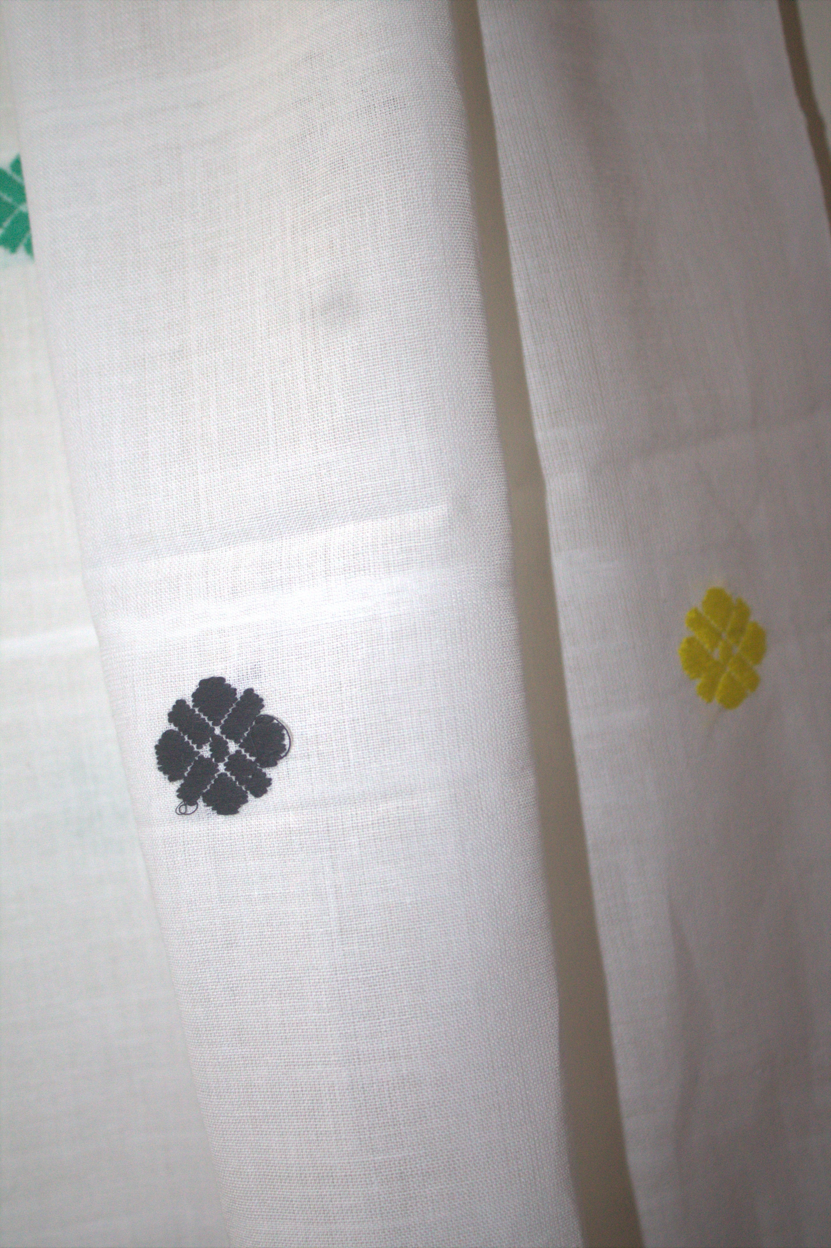 White cotton stole with yellow and green motifs