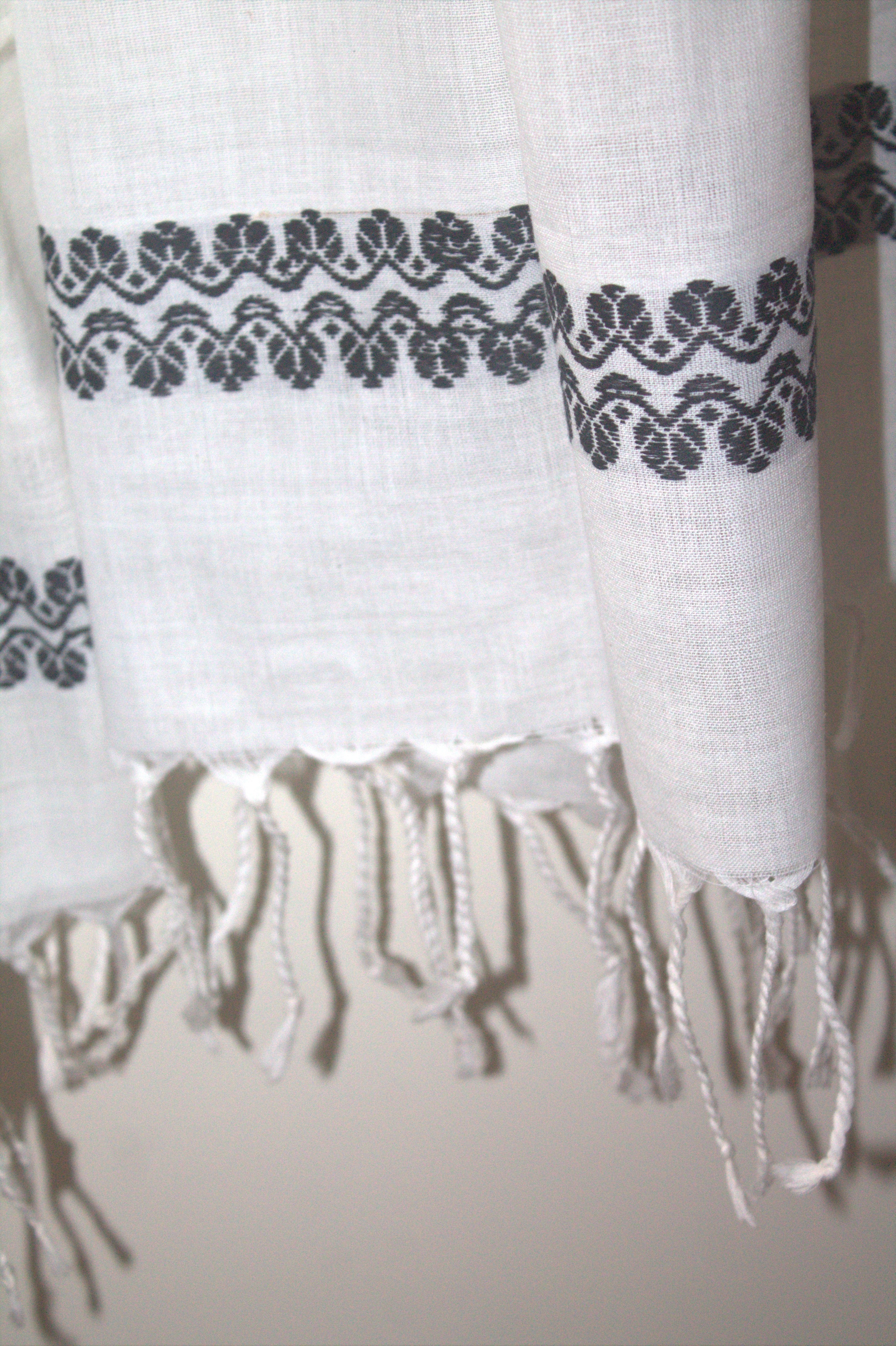 White cotton stole with yellow and green motifs