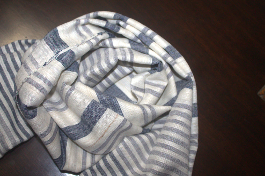 Ivory Eri stole with indigo stripes