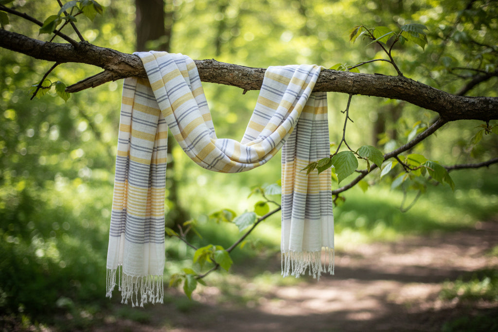 Ivory Eri stole with turmeric dyed eri