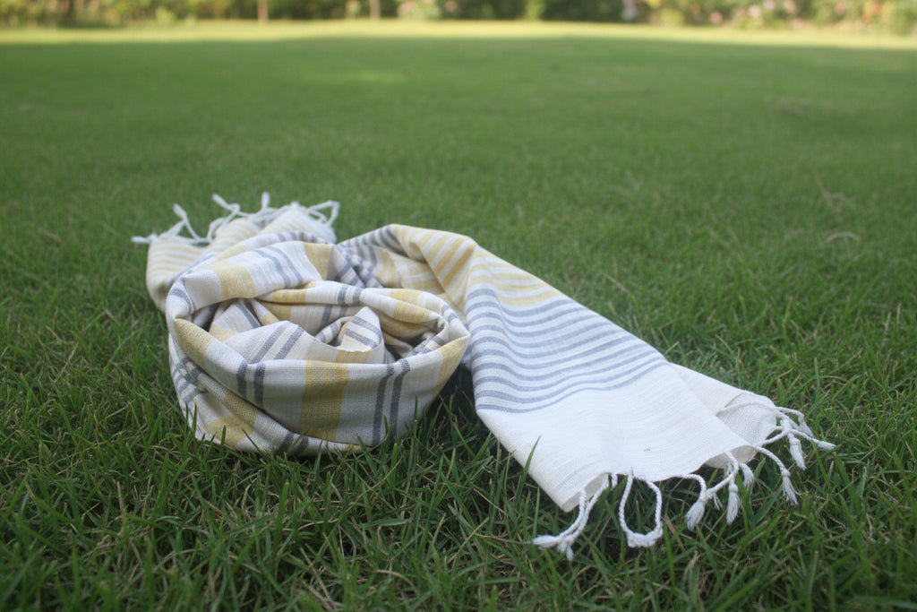 Ivory Eri stole with turmeric dyed eri
