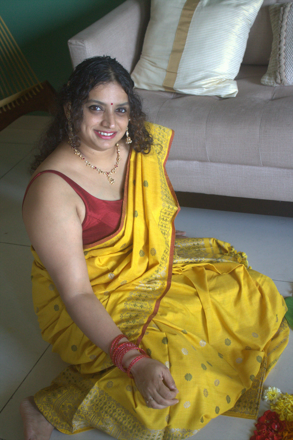 Turmeric dyed Eri silk mekhela sador