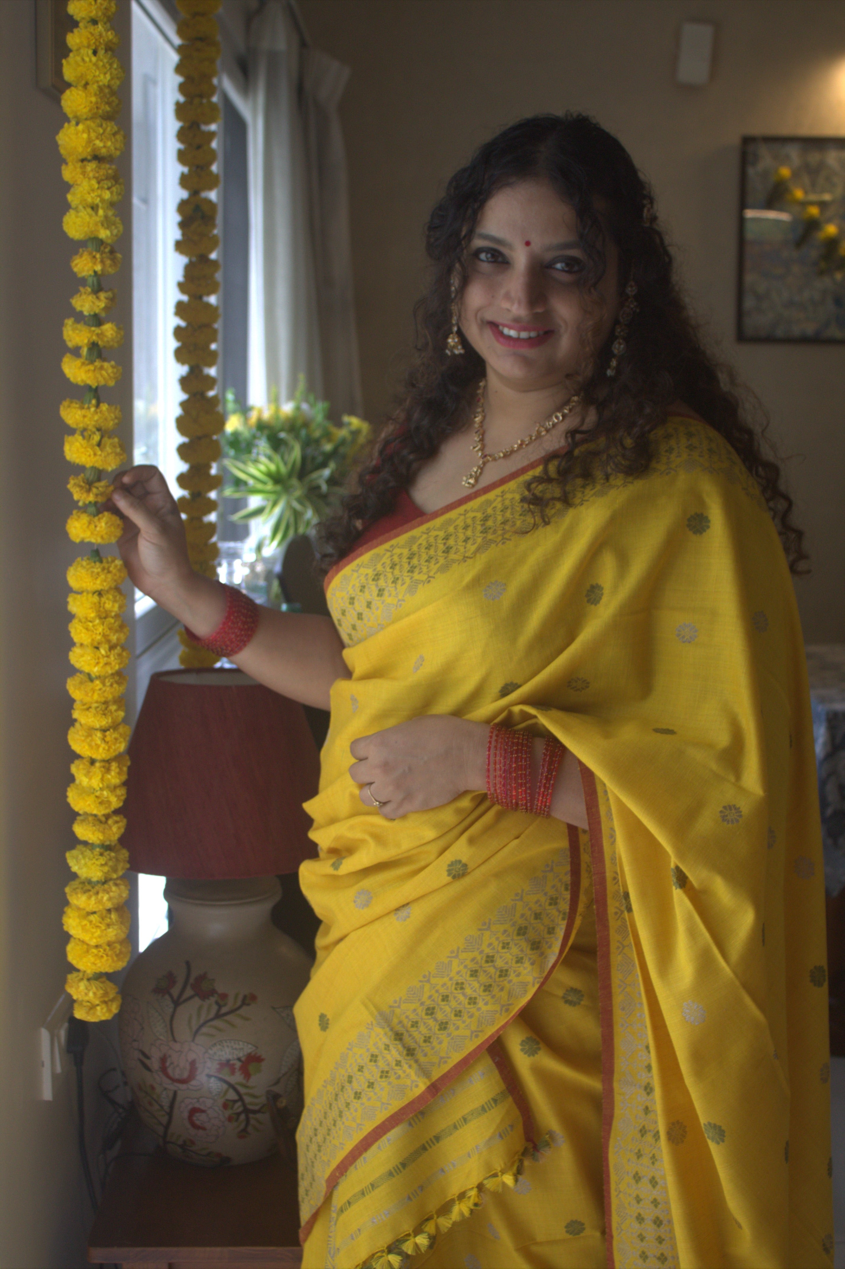 Turmeric dyed Eri silk mekhela sador