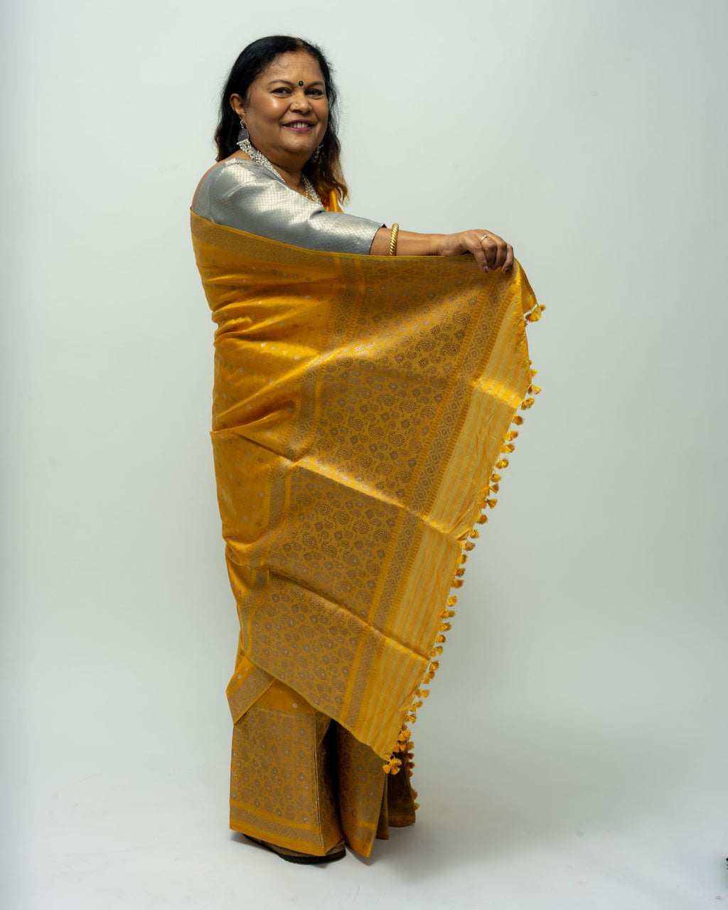 Naturally dyed Mulberry silk mekhela sador