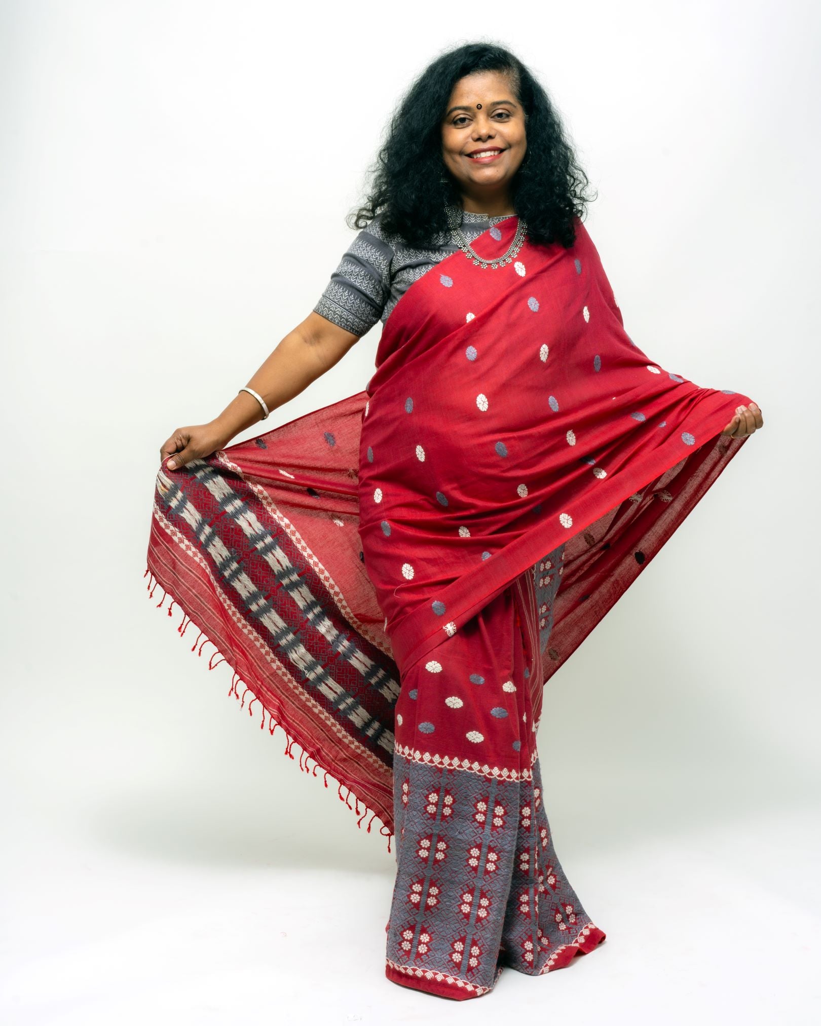 Ruby Eri silk by cotton mekhela sador