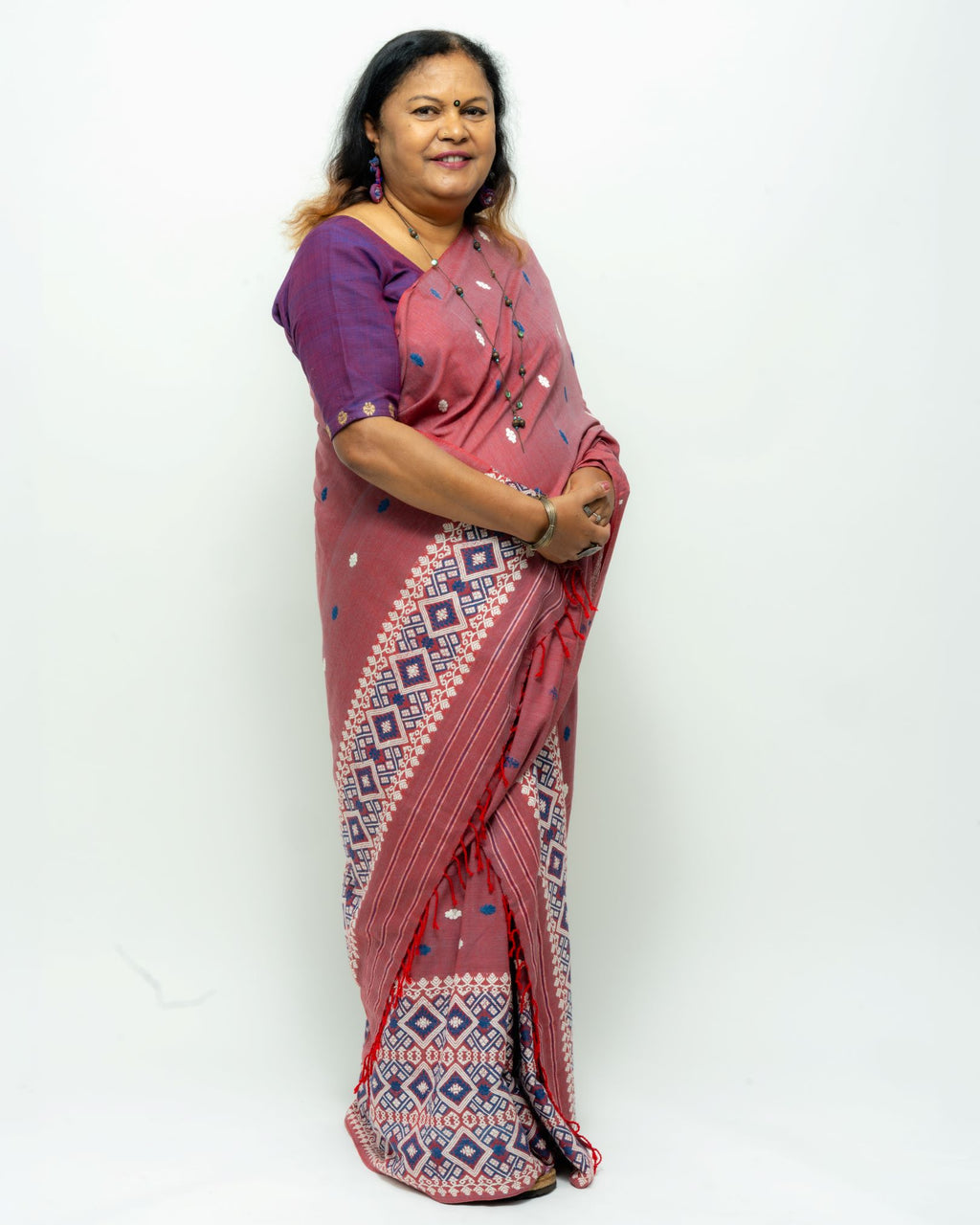Plum eri silk by cotton mekhela sador
