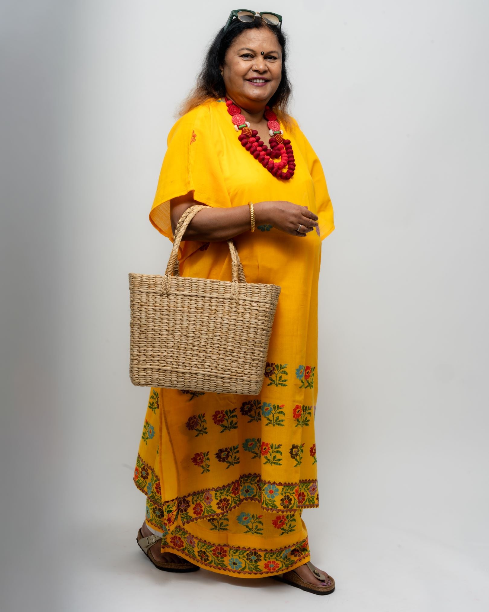 Yellow kaftan with Assamese handwoven motifs