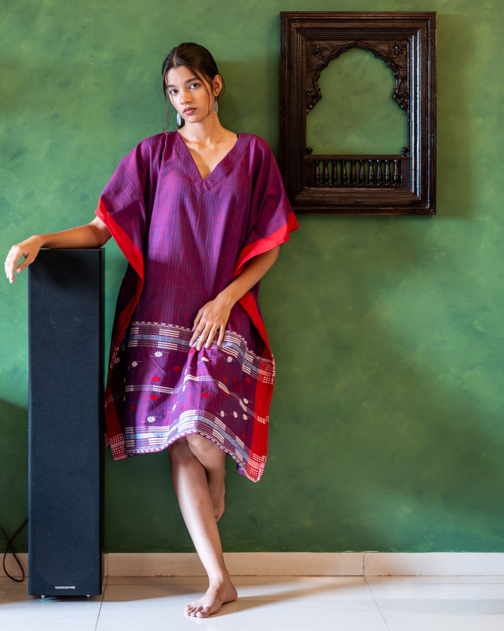 Purple kaftan with Assamese handwoven motifs