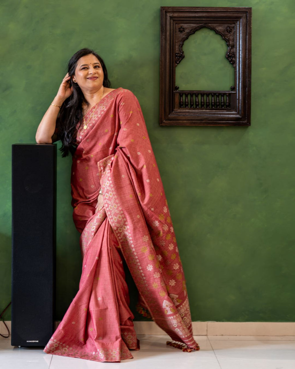 Dusty rose naturally dyed Eri silk saree