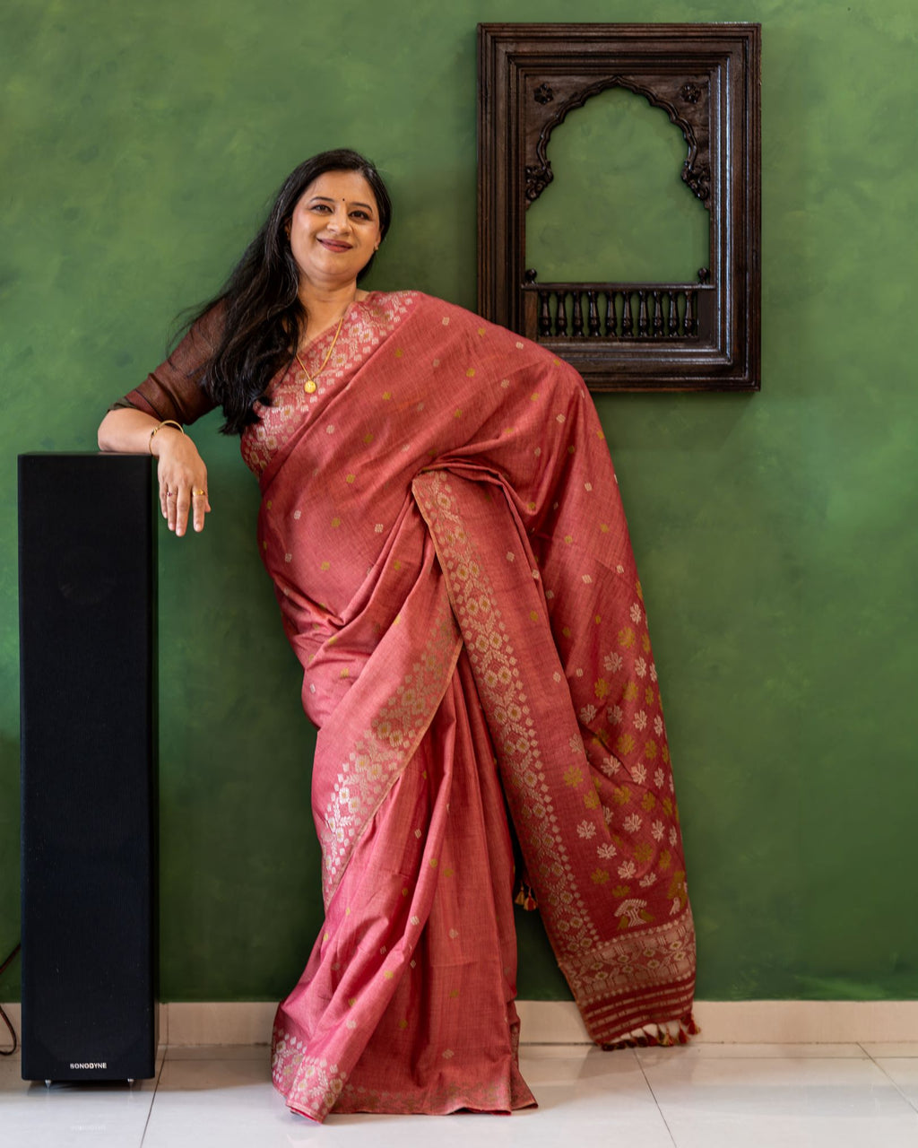 Dusty rose naturally dyed Eri silk saree